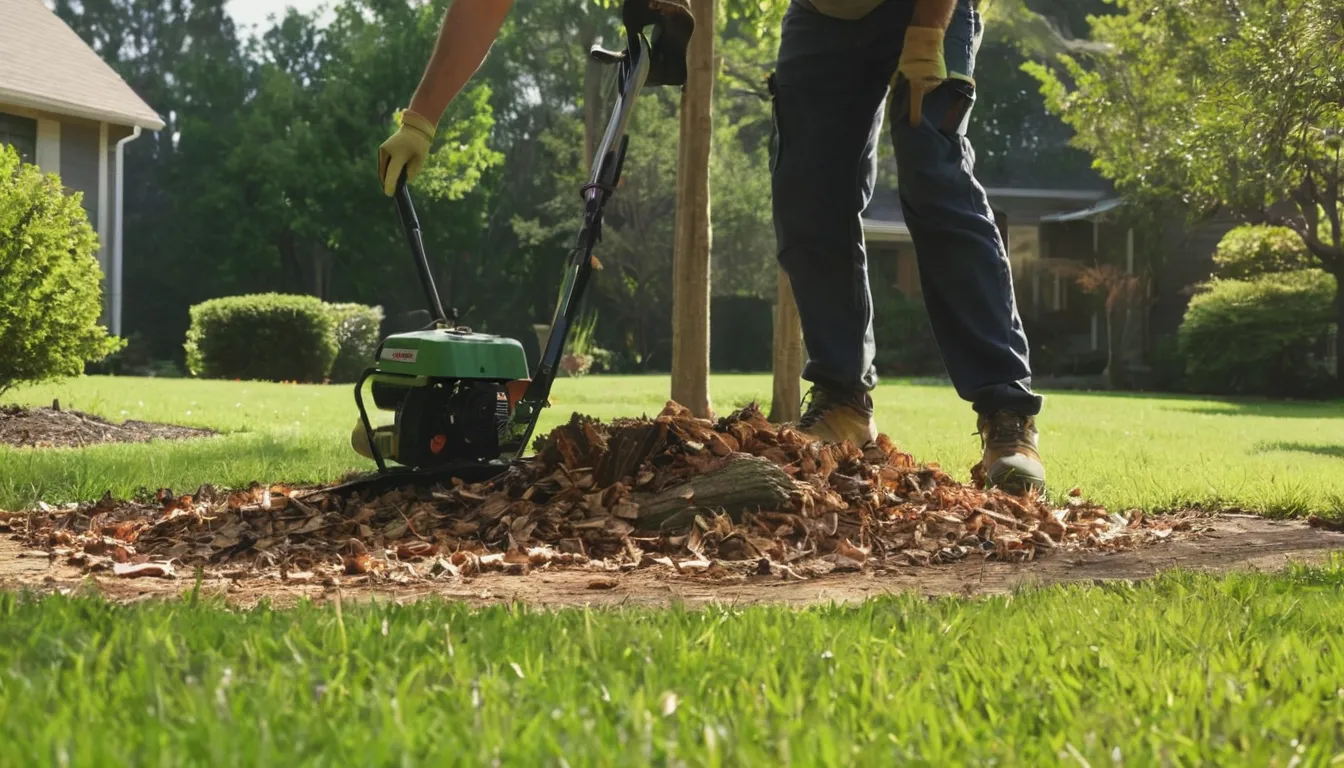 Provider operating a stump grinder in a tidy residential yard in Fairfax